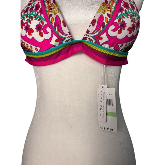 Trina Turk Womens Hawaiian Garden Print Ring Halter Bikini Top Size 8 - Picture 2 of 3